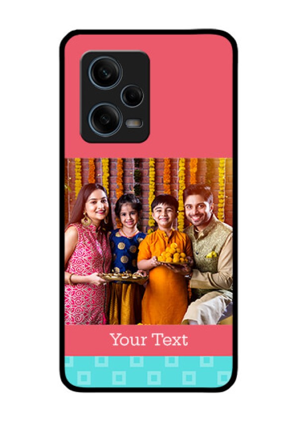 Xiaomi Redmi Note 12 Pro 5G Personalized Glass Phone Case - Peach & Blue Color Design