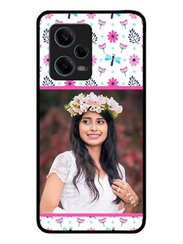 Custom Xiaomi Redmi Note 12 Pro 5G Photo Printing on Glass Case - Colorful Flower Design