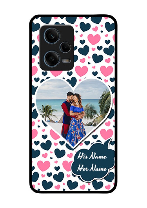 Xiaomi Redmi Note 12 Pro 5G Custom Glass Phone Case - Pink & Blue Heart Design