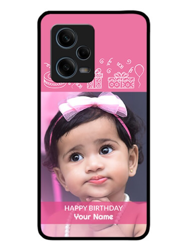 Custom Xiaomi Redmi Note 12 Pro 5G Photo Printing on Glass Case - with Birthday Line Art Design