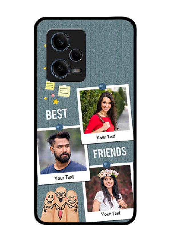 Xiaomi Redmi Note 12 Pro 5G Personalized Glass Phone Case - Sticky Frames and Friendship Design