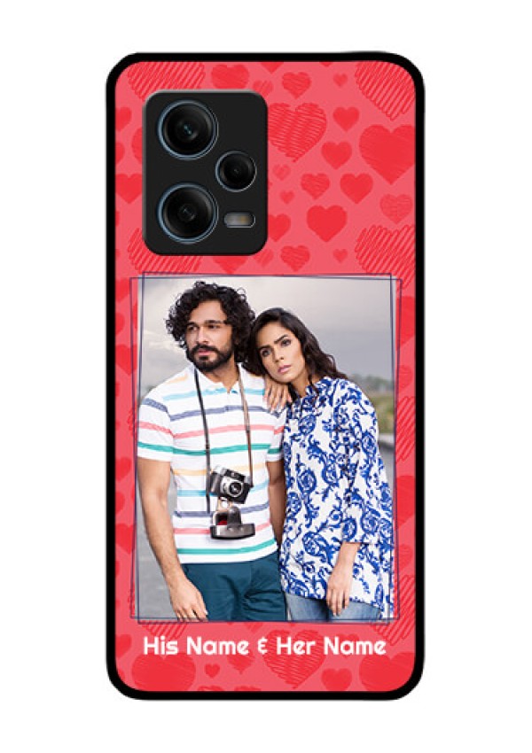 Xiaomi Redmi Note 12 Pro 5G Photo Printing on Glass Case - with Red Heart Symbols Design