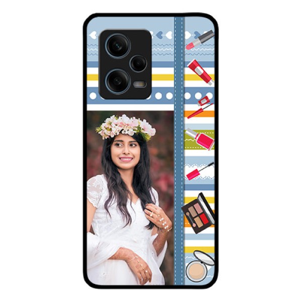 Xiaomi Redmi Note 12 Pro 5G Personalized Glass Phone Case - Makeup Icons Design