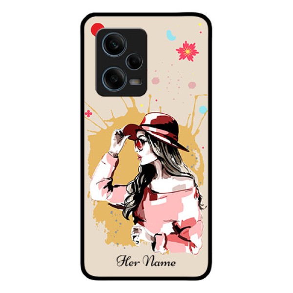 Xiaomi Redmi Note 12 Pro 5G Photo Printing on Glass Case - Women with pink hat Design Xiaomi Redmi Note 12 Pro 5G Photo Printing on Glass Case - Women with pink hat Design