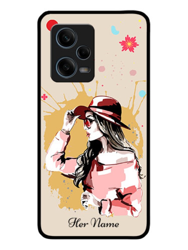 Custom Xiaomi Redmi Note 12 Pro 5G Photo Printing on Glass Case - Women with pink hat Design