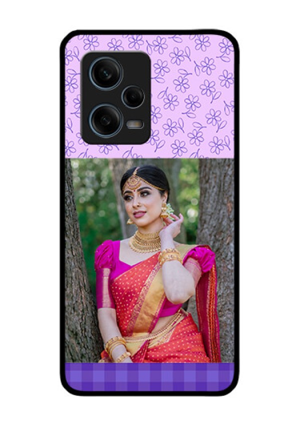 Xiaomi Redmi Note 12 Pro Plus 5G Custom Glass Phone Case - Purple Floral Design