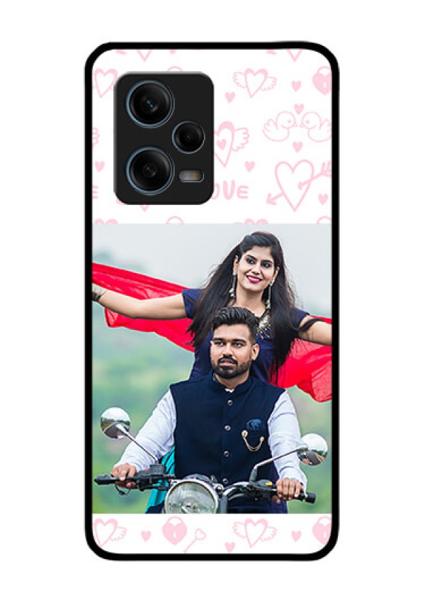 Xiaomi Redmi Note 12 Pro Plus 5G Custom Glass Mobile Case - Pink Flying Heart Design