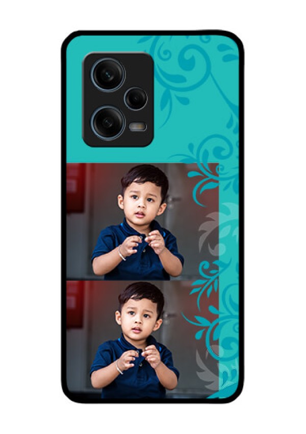 Xiaomi Redmi Note 12 Pro Plus 5G Personalized Glass Phone Case - with Photo and Green Floral Design