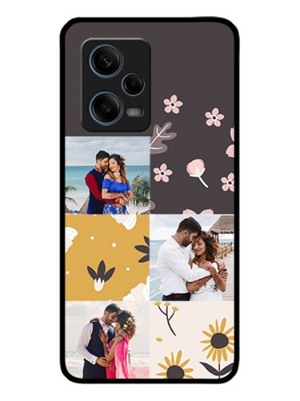 Custom Xiaomi Redmi Note 12 Pro Plus 5G Photo Printing on Glass Case - 3 Images with Floral Design