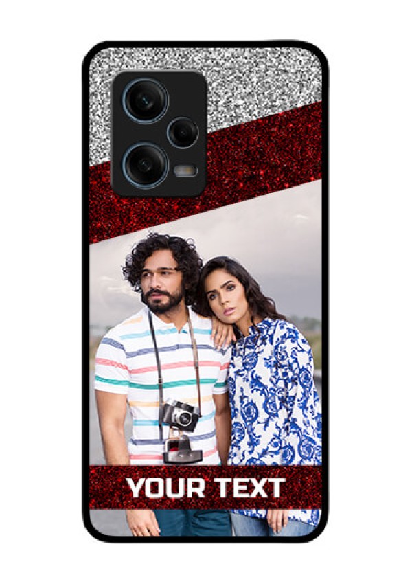 Xiaomi Redmi Note 12 Pro Plus 5G Personalized Glass Phone Case - Image Holder with Glitter Strip Design