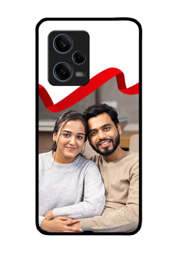 Xiaomi Redmi Note 12 Pro Plus 5G Photo Printing on Glass Case - Red Ribbon Frame Design