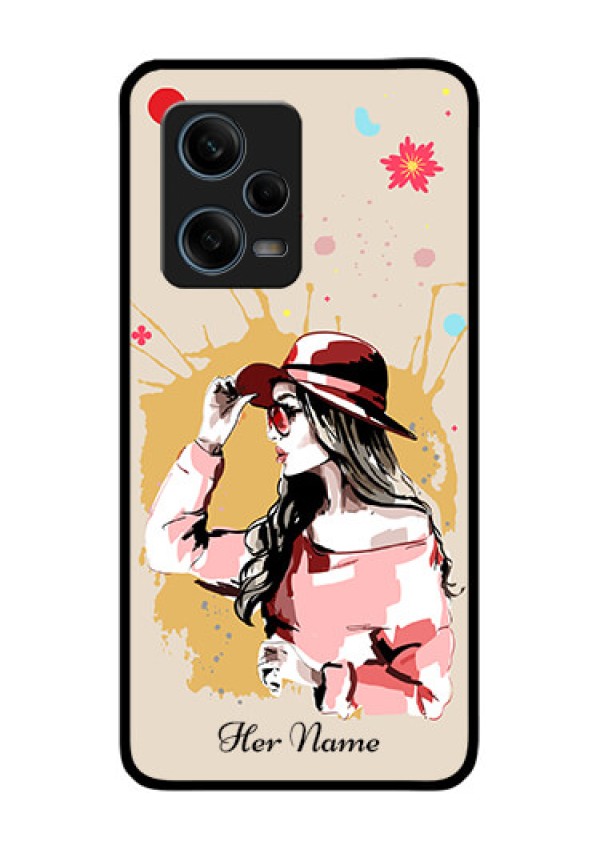 Xiaomi Redmi Note 12 Pro Plus 5G Photo Printing on Glass Case - Women with pink hat Design