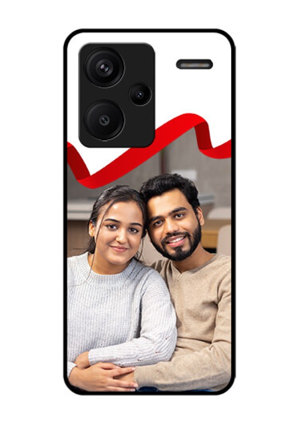 Xiaomi Redmi Note 13 Pro Plus 5G Custom Glass Phone Case - Red Ribbon Frame Design