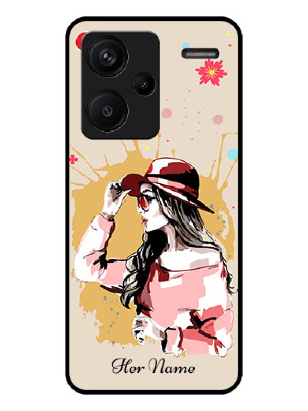 Custom Xiaomi Redmi Note 13 Pro Plus 5G Custom Glass Phone Case - Women With Pink Hat Design