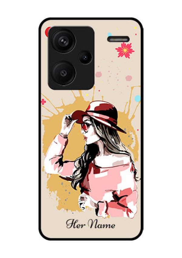 Xiaomi Redmi Note 13 Pro Plus 5G Custom Glass Phone Case - Women With Pink Hat Design
