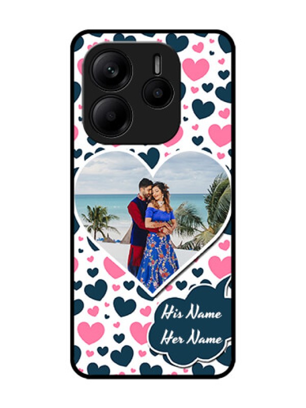 Custom Redmi Note 14 5G Custom Glass Phone CasePink and Blue Heart Design