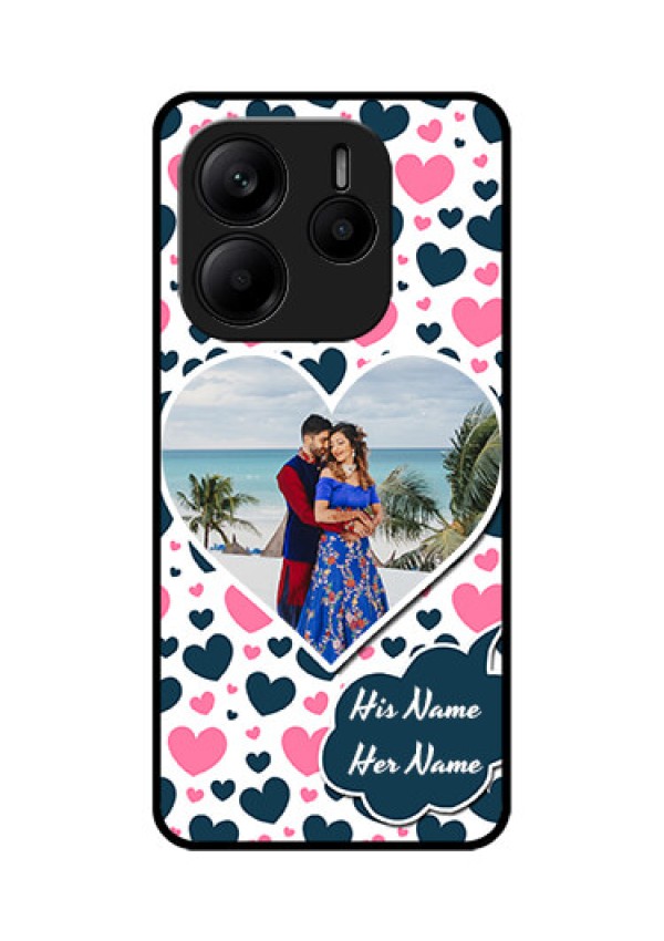 Redmi Note 14 5G Custom Glass Phone CasePink and Blue Heart Design