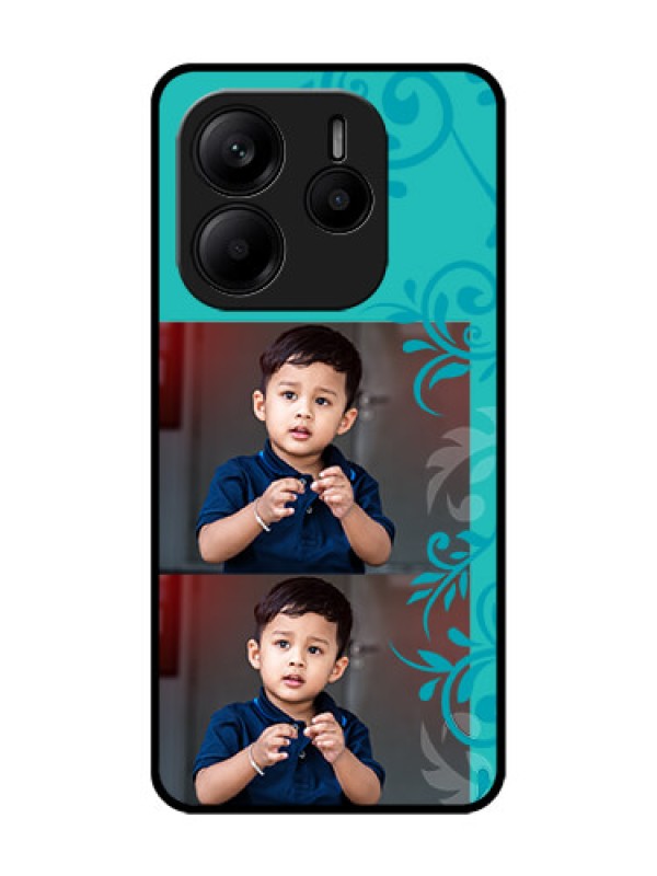 Custom Redmi Note 14 5G Custom Glass Phone CaseWith Photo And Green Floral Design