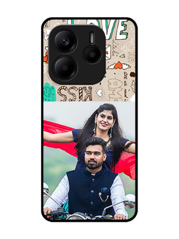 Custom Redmi Note 14 5G Custom Glass Phone CaseLove Doodle Pattern