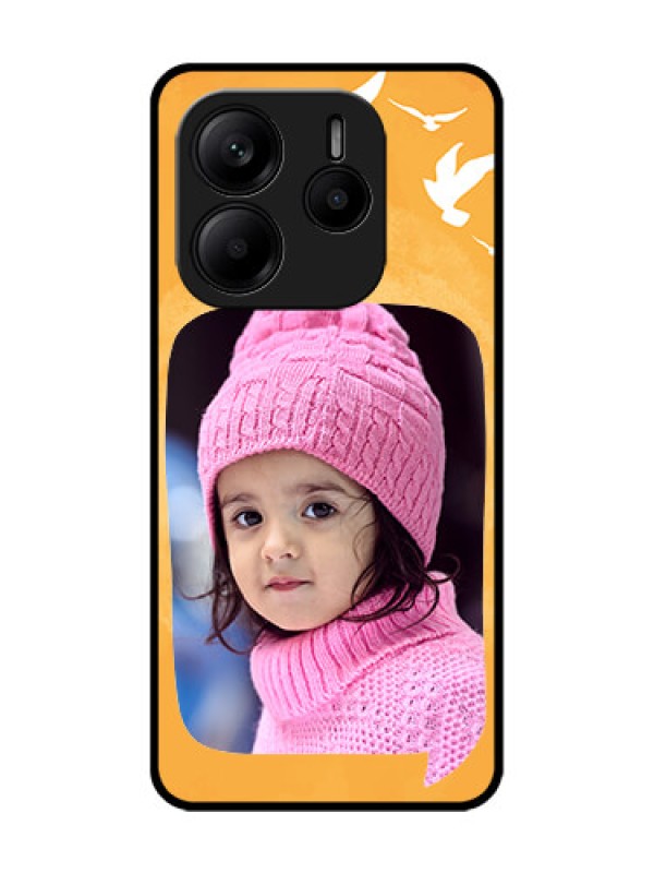 Custom Redmi Note 14 5G Custom Glass Phone CaseWater Color Design With Bird Icons