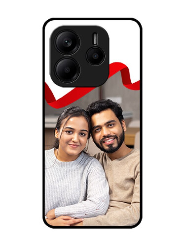 Custom Redmi Note 14 5G Custom Glass Phone CaseRed Ribbon Frame Design