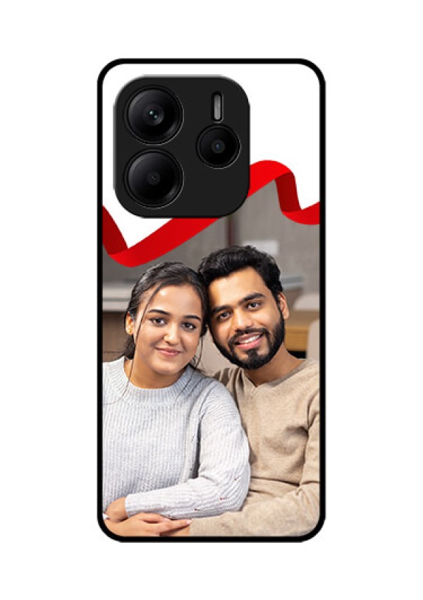 Redmi Note 14 5G Custom Glass Phone CaseRed Ribbon Frame Design