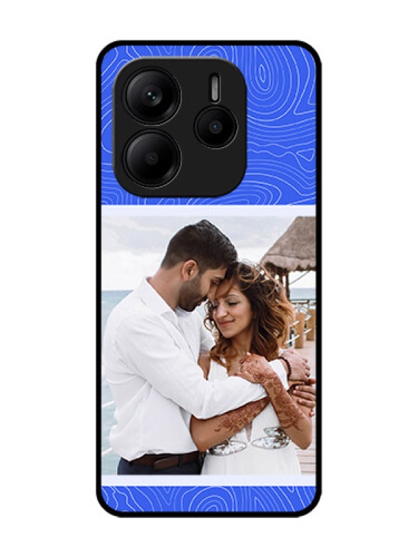 Custom Redmi Note 14 5G Custom Glass Phone CaseCurved Line Art With Blue And White Design