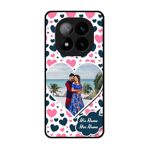 Redmi Note 14 Pro Plus 5G Custom Glass Phone CasePink and Blue Heart Design