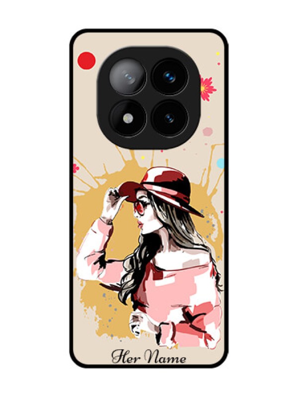 Custom Redmi Note 14 Pro Plus 5G Custom Glass Phone CaseWomen With Pink Hat Design