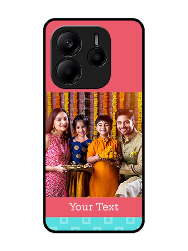 Custom Redmi Note 14 SE 5G Custom Glass Phone Case - Peach & Blue Color Design