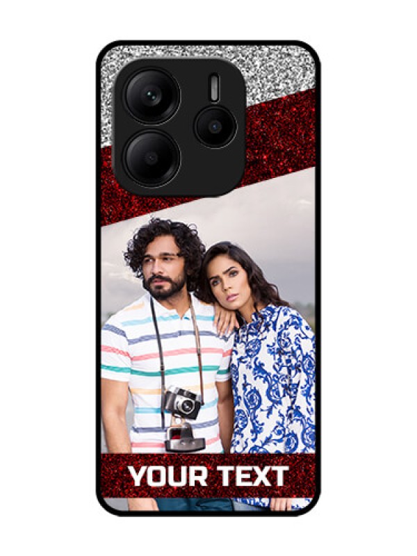 Custom Redmi Note 14 SE 5G Custom Glass Phone Case - Image Holder With Glitter Strip Design