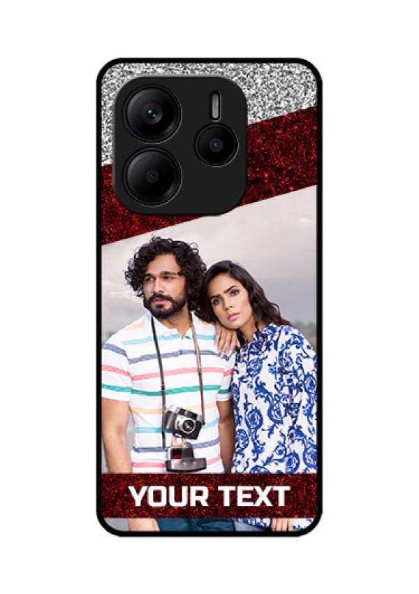 Redmi Note 14 SE 5G Custom Glass Phone Case - Image Holder With Glitter Strip Design