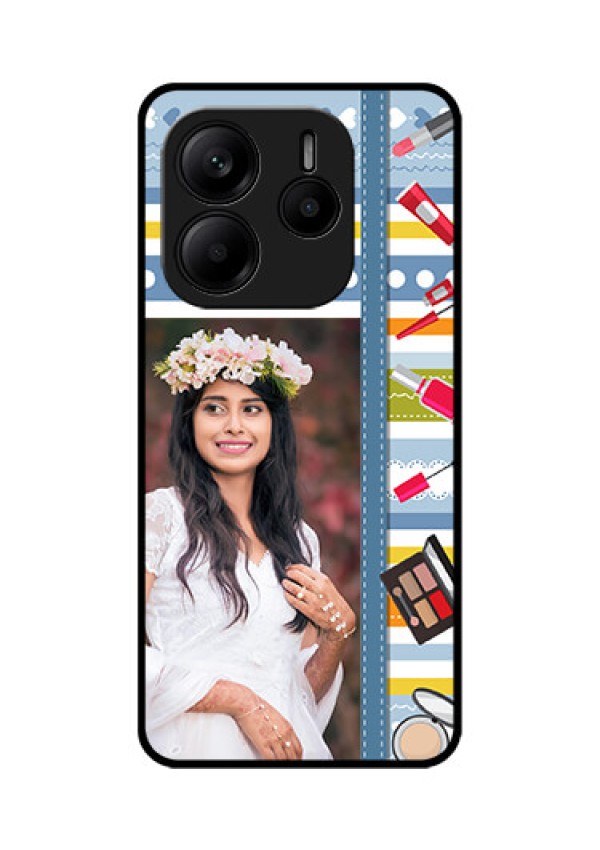 Redmi Note 14 SE 5G Custom Glass Phone Case - Makeup Icons Design