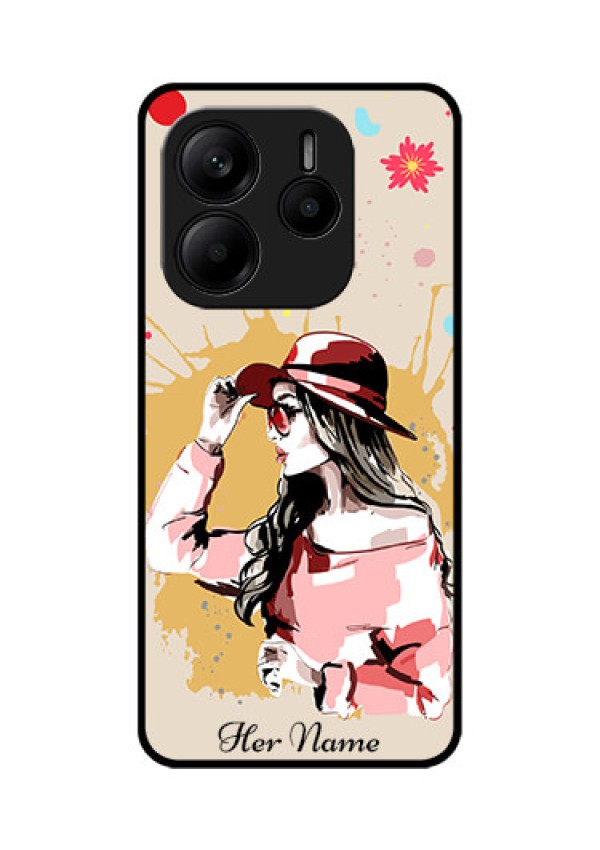 Redmi Note 14 SE 5G Custom Glass Phone Case - Women With Pink Hat Design