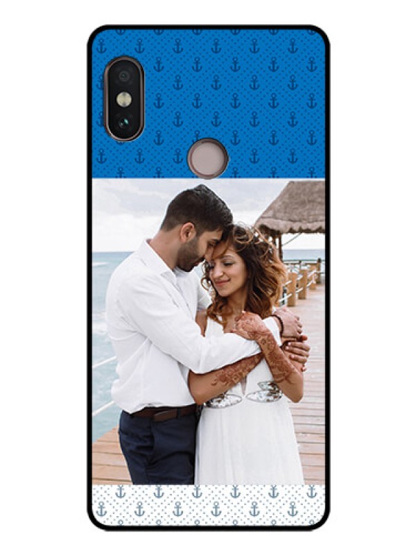 Custom Redmi Note 5 Pro Photo Printing on Glass Case  - Blue Anchors Design