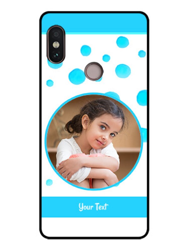 Custom Redmi Note 5 Pro Photo Printing on Glass Case  - Blue Bubbles Pattern Design