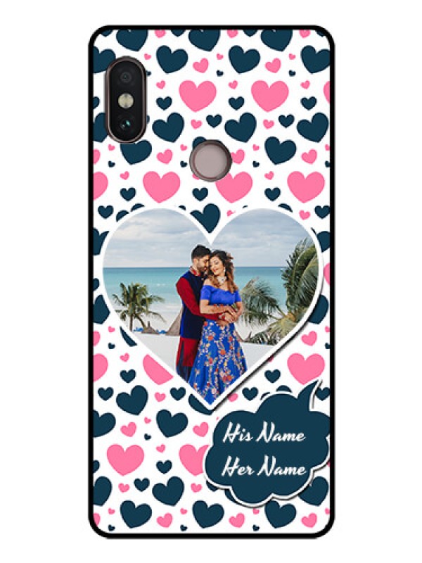 Custom Redmi Note 5 Pro Custom Glass Phone Case  - Pink & Blue Heart Design