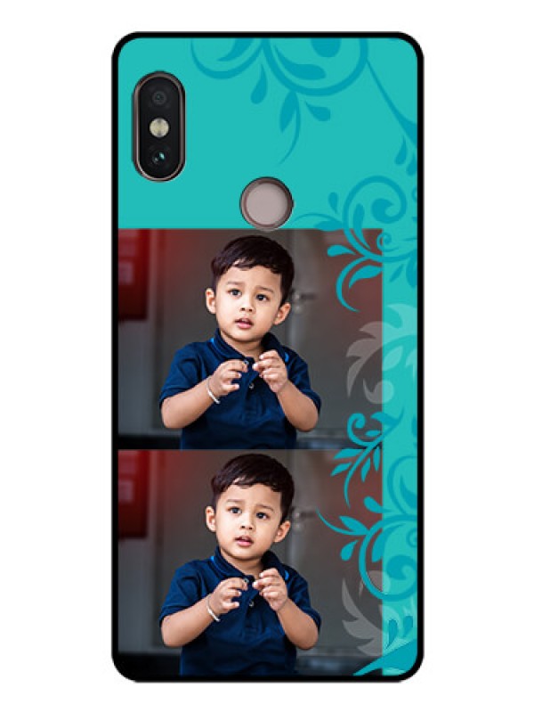 Custom Redmi Note 5 Pro Personalized Glass Phone Case  - with Photo and Green Floral Design 