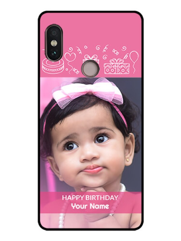 Custom Redmi Note 5 Pro Photo Printing on Glass Case  - with Birthday Line Art Design