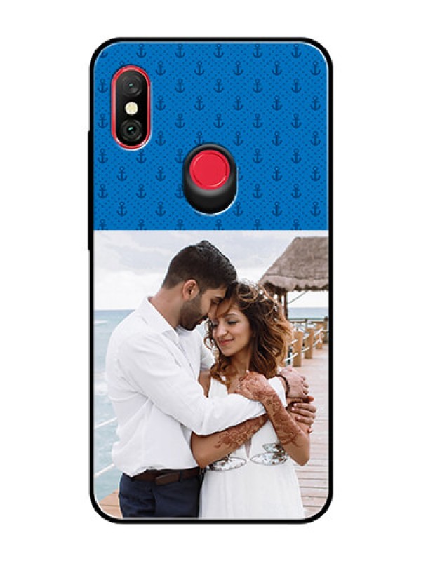 Custom Redmi Note 6 Pro Photo Printing on Glass Case  - Blue Anchors Design