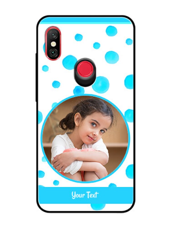 Custom Redmi Note 6 Pro Photo Printing on Glass Case  - Blue Bubbles Pattern Design
