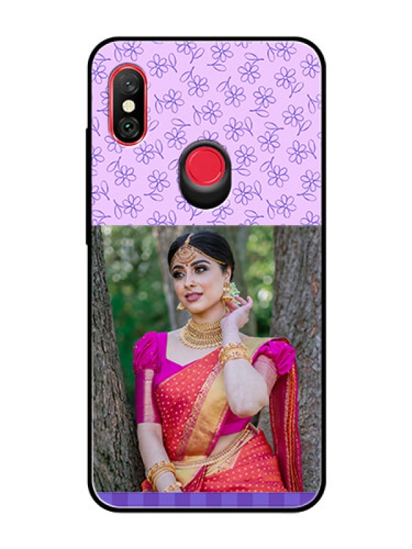 Custom Redmi Note 6 Pro Custom Glass Phone Case  - Purple Floral Design