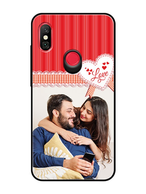 Custom Redmi Note 6 Pro Custom Glass Mobile Case  - Red Love Pattern Design