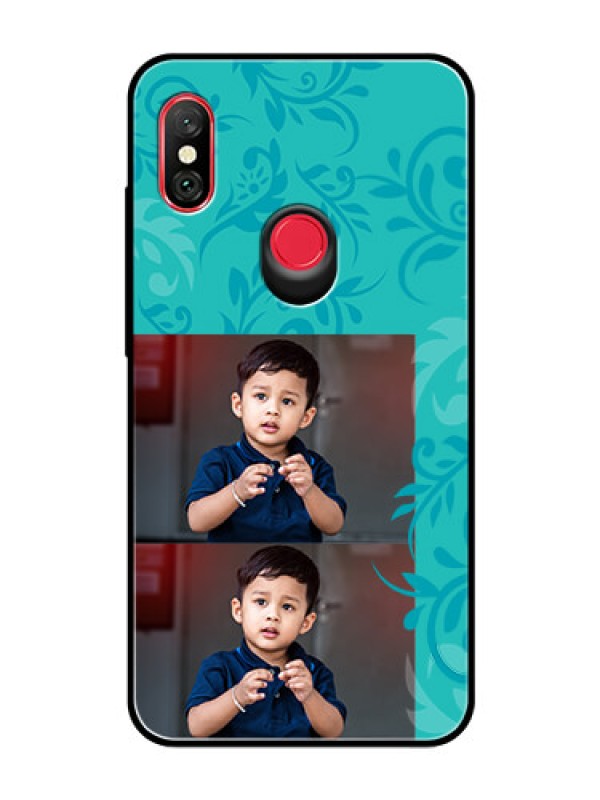 Custom Redmi Note 6 Pro Personalized Glass Phone Case  - with Photo and Green Floral Design 