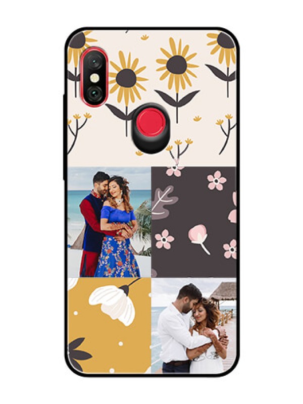 Custom Redmi Note 6 Pro Photo Printing on Glass Case  - 3 Images with Floral Design