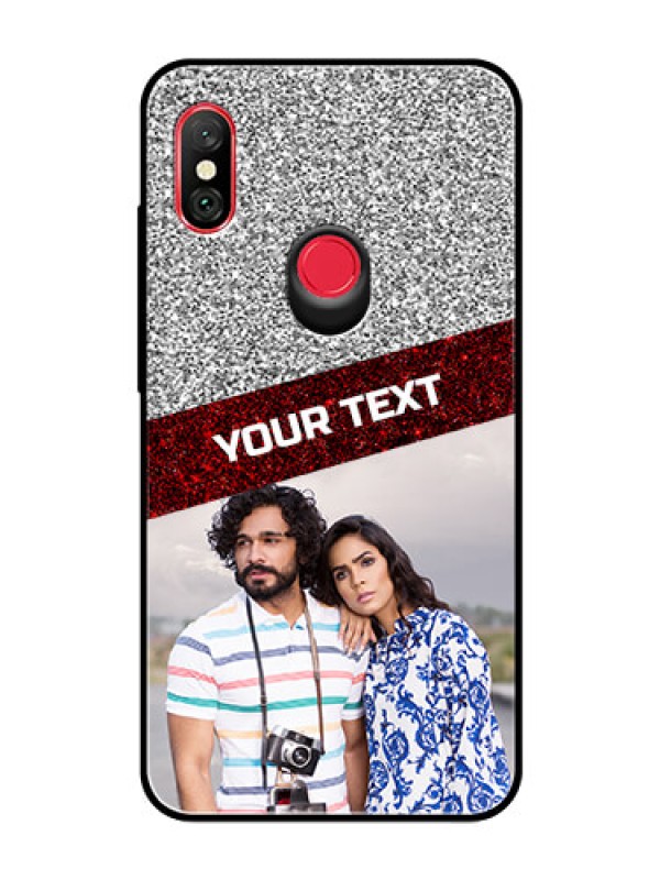 Custom Redmi Note 6 Pro Personalized Glass Phone Case  - Image Holder with Glitter Strip Design