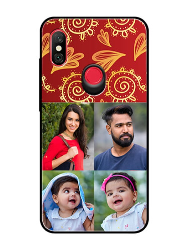 Custom Redmi Note 6 Pro Photo Printing on Glass Case  - 4 Image Traditional Design