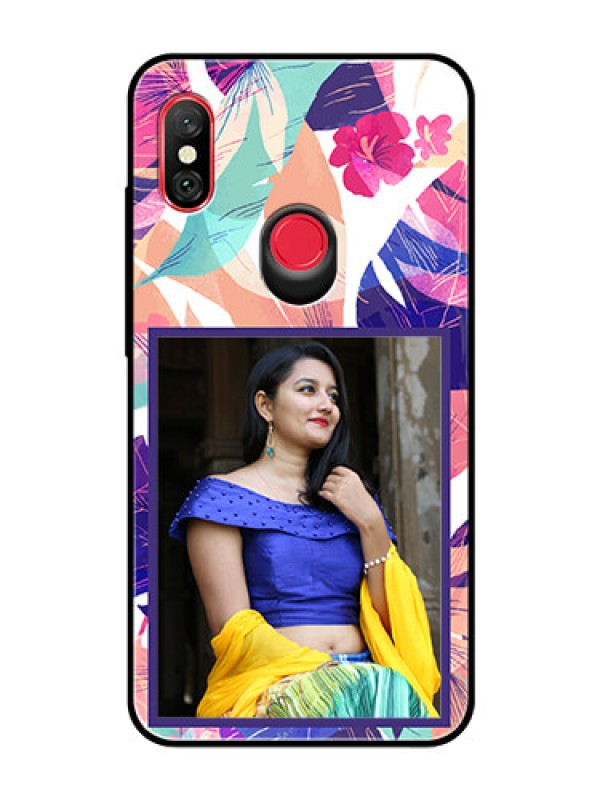 Custom Redmi Note 6 Pro Custom Glass Mobile Case  - Abstract Floral Design
