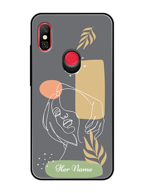 Custom Xiaomi Redmi Note 6 Pro Custom Glass Phone Case - Gazing Woman line art Design