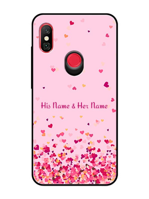 Custom Xiaomi Redmi Note 6 Pro Photo Printing on Glass Case - Floating Hearts Design